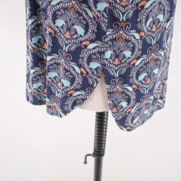 Ann Taylor Loft Blue Teal V-Neck Long Sleeve Floral Paisley Top Small Rayon - Picture 4 of 9